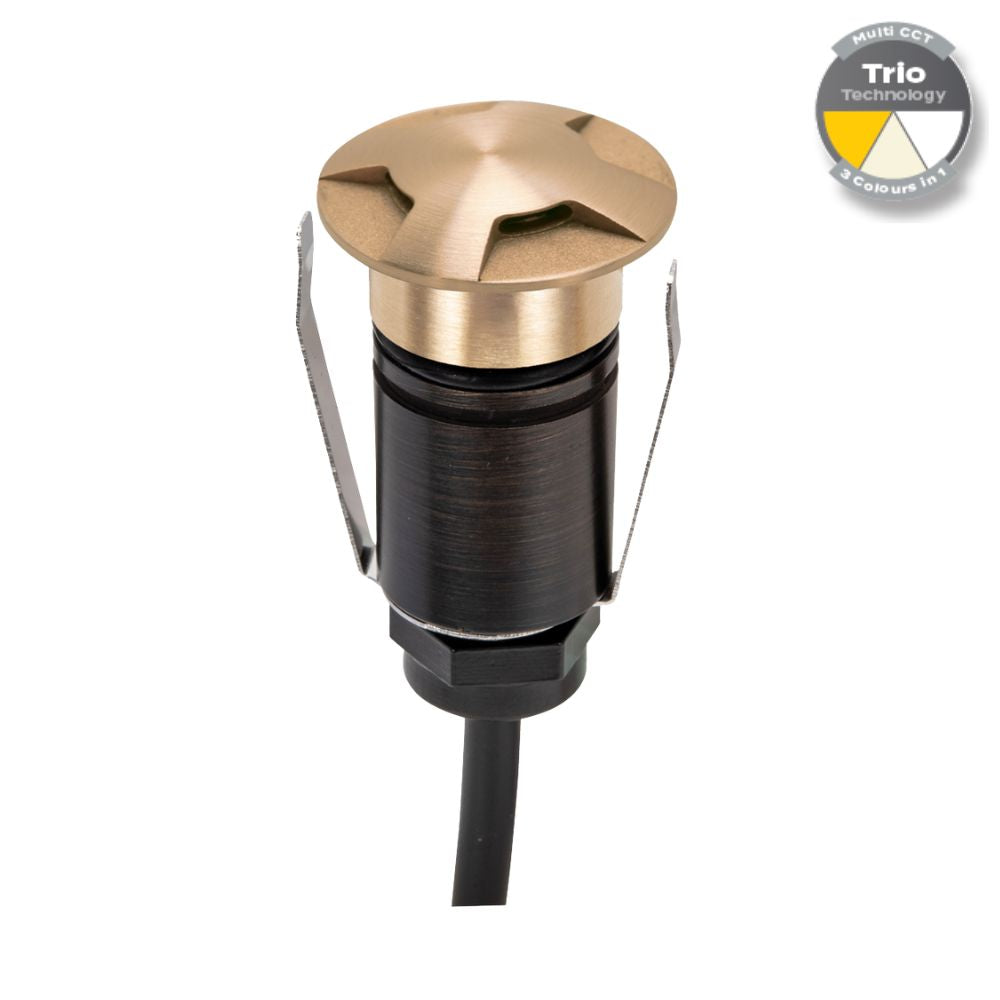 Domus EMIT-25-TRIO-BRS LED Inground Light - 1W, 12/24V DC, Tri-Colour, IP67, Recessed, 25mm, Brass - DRIVER REQUIRED-Domus Lighting-Ozlighting.com.au