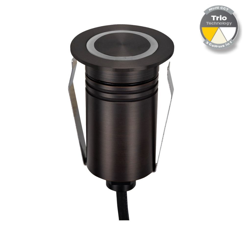 Domus EMIT-55-TRIO-AB LED Inground Light - 2.5W, 12/24V DC, Tri-Colour, IP67, Recessed, 55mm, Antique Brass - DRIVER REQUIRED-Domus Lighting-Ozlighting.com.au