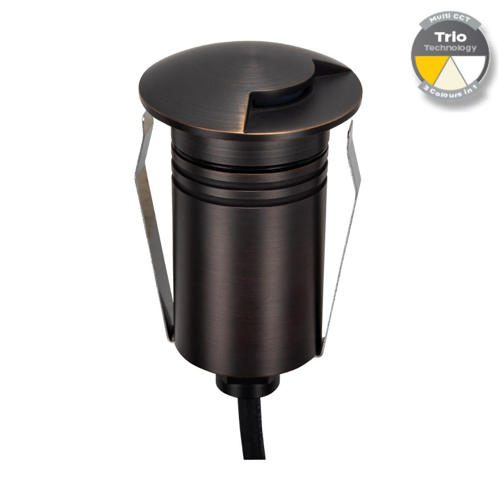 Domus EMIT-55-TRIO-AB LED Inground Light - 2.5W, 12/24V DC, Tri-Colour, IP67, Recessed, 55mm, Antique Brass - DRIVER REQUIRED-Domus Lighting-Ozlighting.com.au