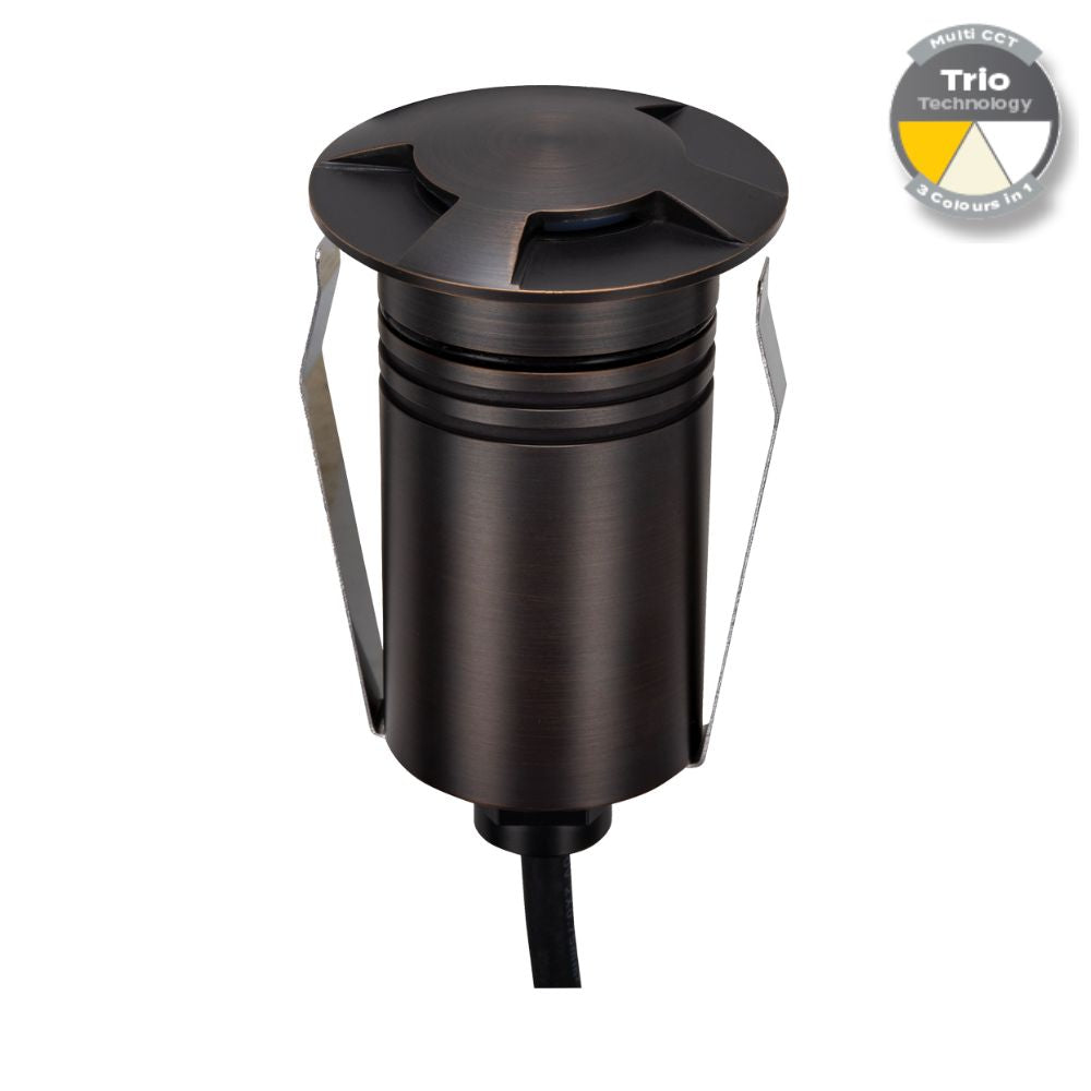 Domus EMIT-55-TRIO-AB LED Inground Light - 2.5W, 12/24V DC, Tri-Colour, IP67, Recessed, 55mm, Antique Brass - DRIVER REQUIRED-Domus Lighting-Ozlighting.com.au