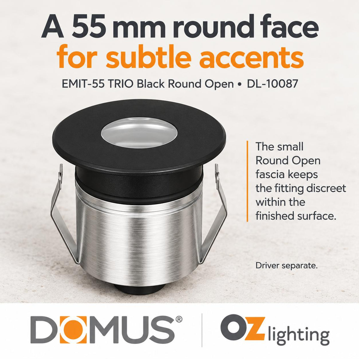 Domus EMIT-55-TRIO-BLK LED Inground Light - 2.5W, 12/24V DC, Tri-Colour, IP67, Recessed, 55mm, Black - DRIVER REQUIRED-Domus Lighting-Ozlighting.com.au