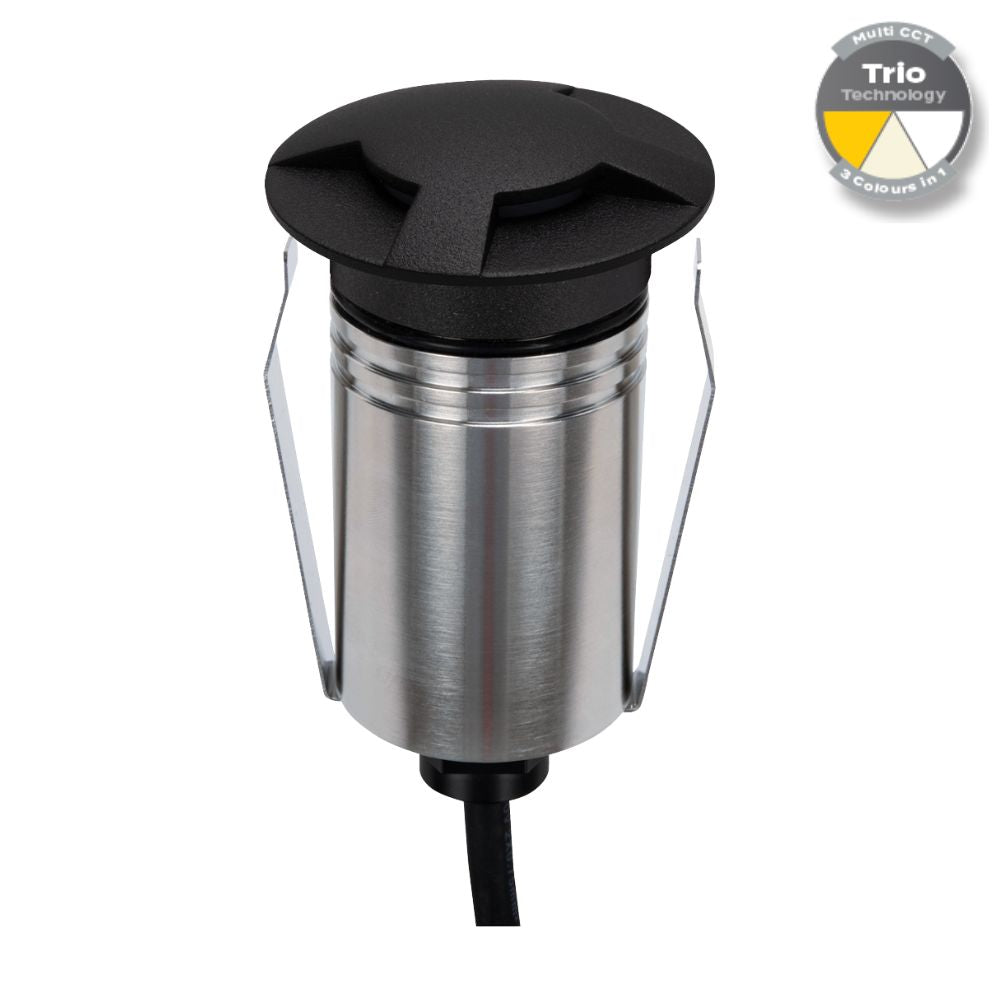 Domus EMIT-55-TRIO-BLK LED Inground Light - 2.5W, 12/24V DC, Tri-Colour, IP67, Recessed, 55mm, Black - DRIVER REQUIRED-Domus Lighting-Ozlighting.com.au