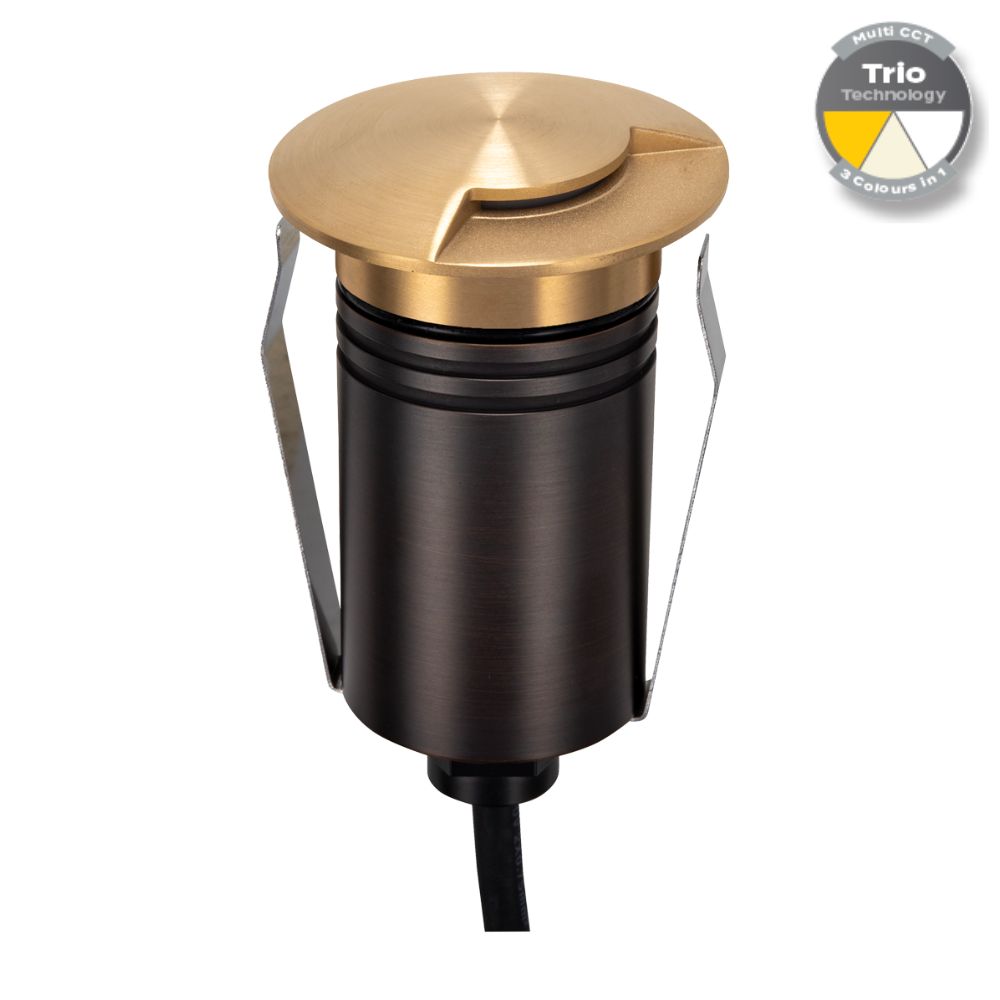 Domus EMIT-55-TRIO-BRS LED Inground Light - 2.5W, 12/24V DC, Tri-Colour, IP67, Recessed, 55mm, Brass - DRIVER REQUIRED-Domus Lighting-Ozlighting.com.au