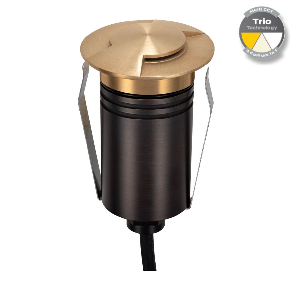 Domus EMIT-55-TRIO-BRS LED Inground Light - 2.5W, 12/24V DC, Tri-Colour, IP67, Recessed, 55mm, Brass - DRIVER REQUIRED-Domus Lighting-Ozlighting.com.au