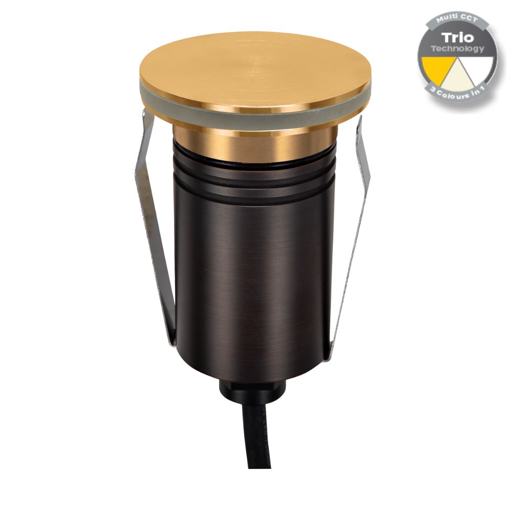 Domus EMIT-55-TRIO-BRS LED Inground Light - 2.5W, 12/24V DC, Tri-Colour, IP67, Recessed, 55mm, Brass - DRIVER REQUIRED-Domus Lighting-Ozlighting.com.au