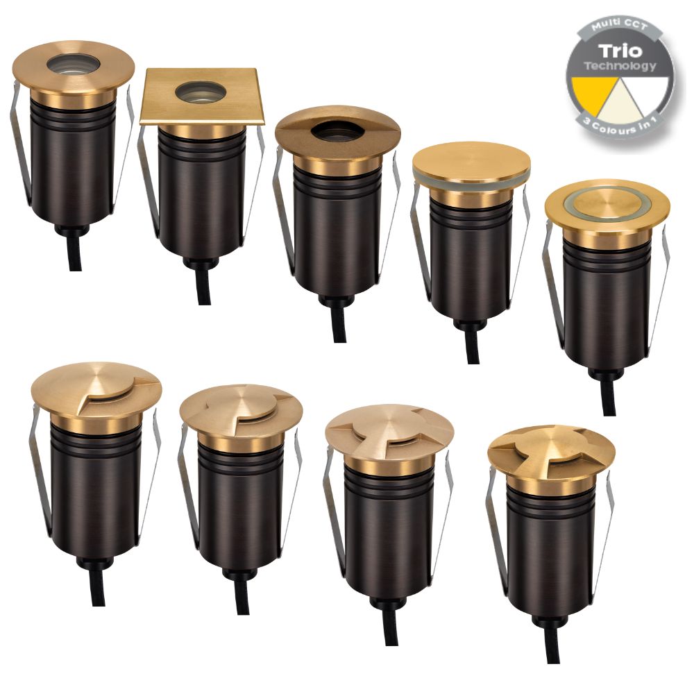 Domus EMIT-55-TRIO-BRS LED Inground Light - 2.5W, 12/24V DC, Tri-Colour, IP67, Recessed, 55mm, Brass - DRIVER REQUIRED-Domus Lighting-Ozlighting.com.au