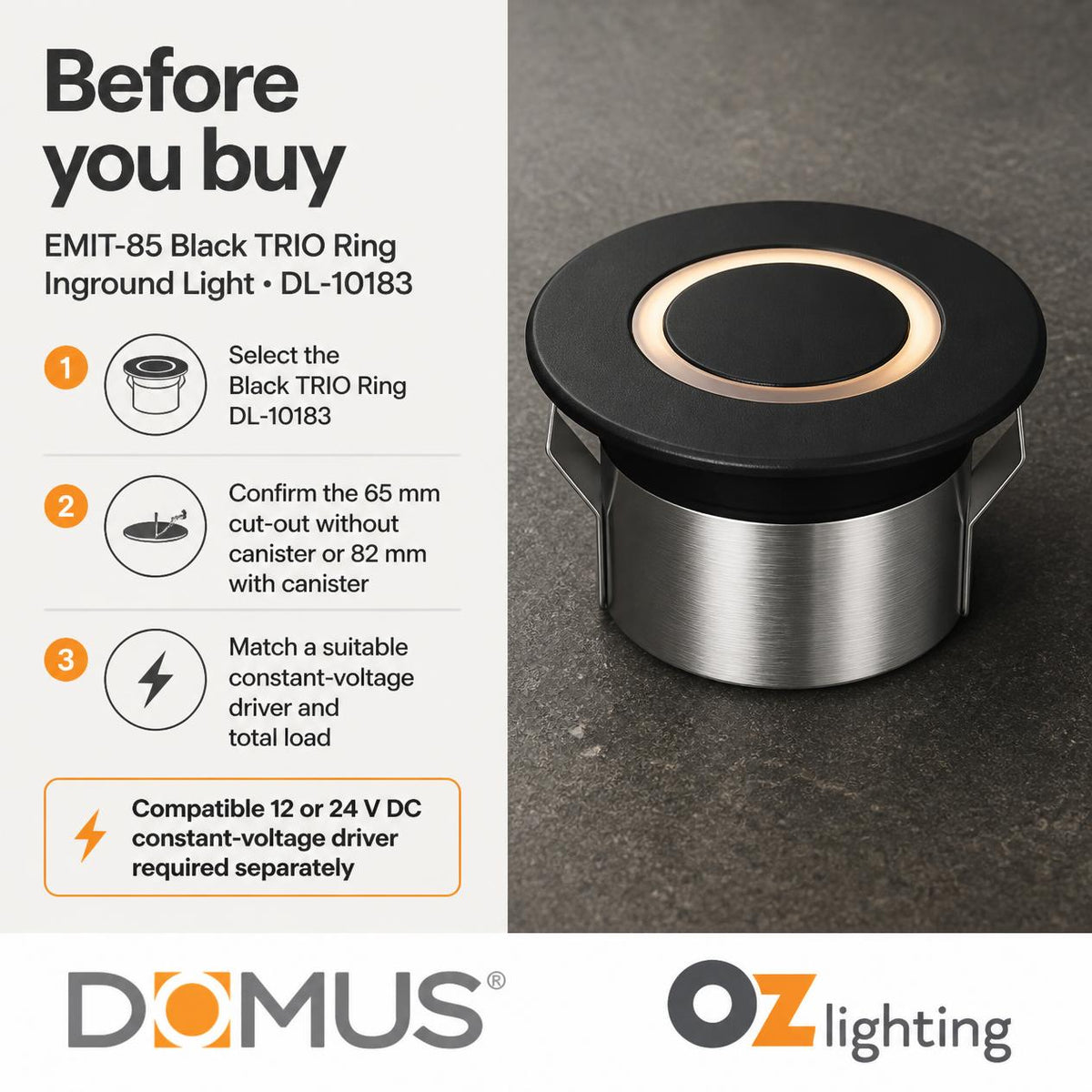 Domus EMIT 85 Inground Light - IP67, Ring - DRIVER REQUIRED-Domus Lighting-Ozlighting.com.au