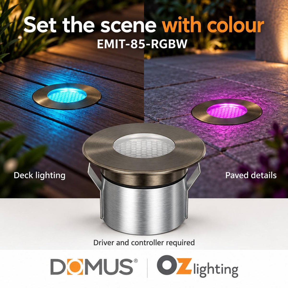 Domus EMIT-85-RGBW-AB LED Inground Light - 6W, 24V DC, RGBW, IP67, Recessed, Antique Brass - DRIVER REQUIRED-Domus Lighting-Ozlighting.com.au