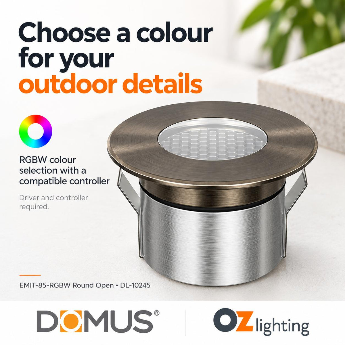 Domus EMIT-85-RGBW-AB LED Inground Light - 6W, 24V DC, RGBW, IP67, Recessed, Antique Brass - DRIVER REQUIRED-Domus Lighting-Ozlighting.com.au