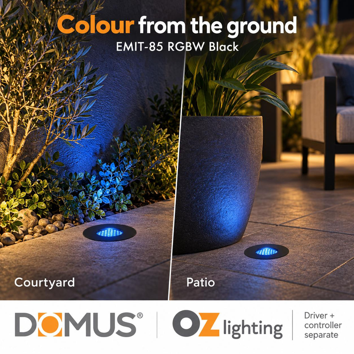 Domus EMIT-85-RGBW-BLK LED Inground Light - 6W, 24V DC, RGBW, IP67, Recessed, Black - DRIVER REQUIRED-Domus Lighting-Ozlighting.com.au