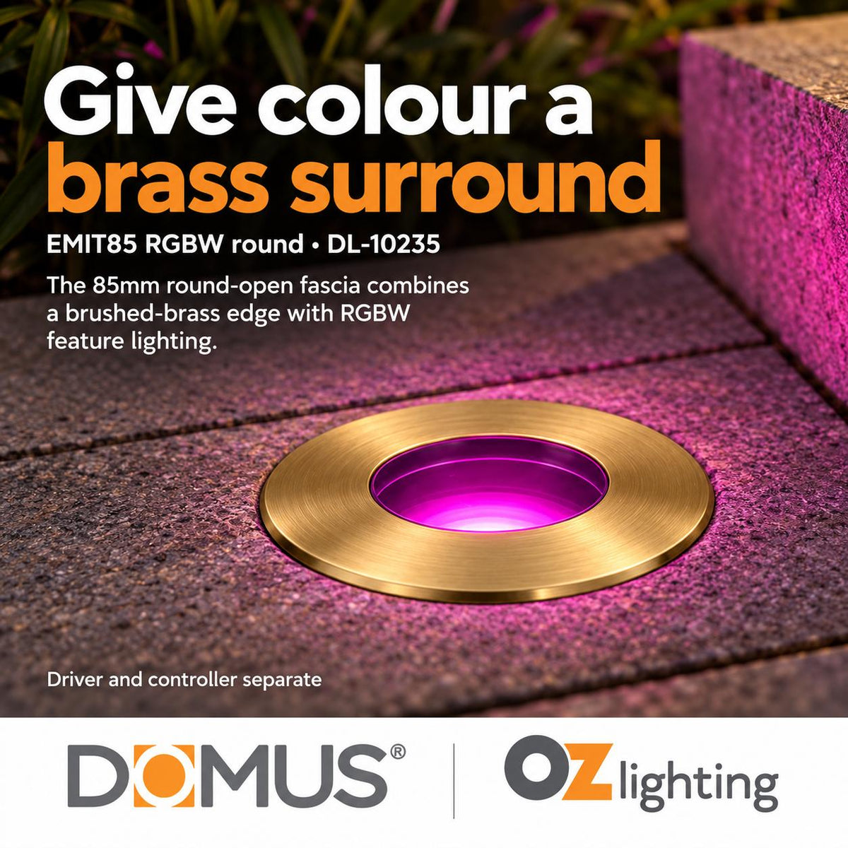 Domus EMIT-85-RGBW-BRS LED Inground Light - 6W, 24V DC, RGBW, IP67, Recessed, Brass - DRIVER REQUIRED-Domus Lighting-Ozlighting.com.au