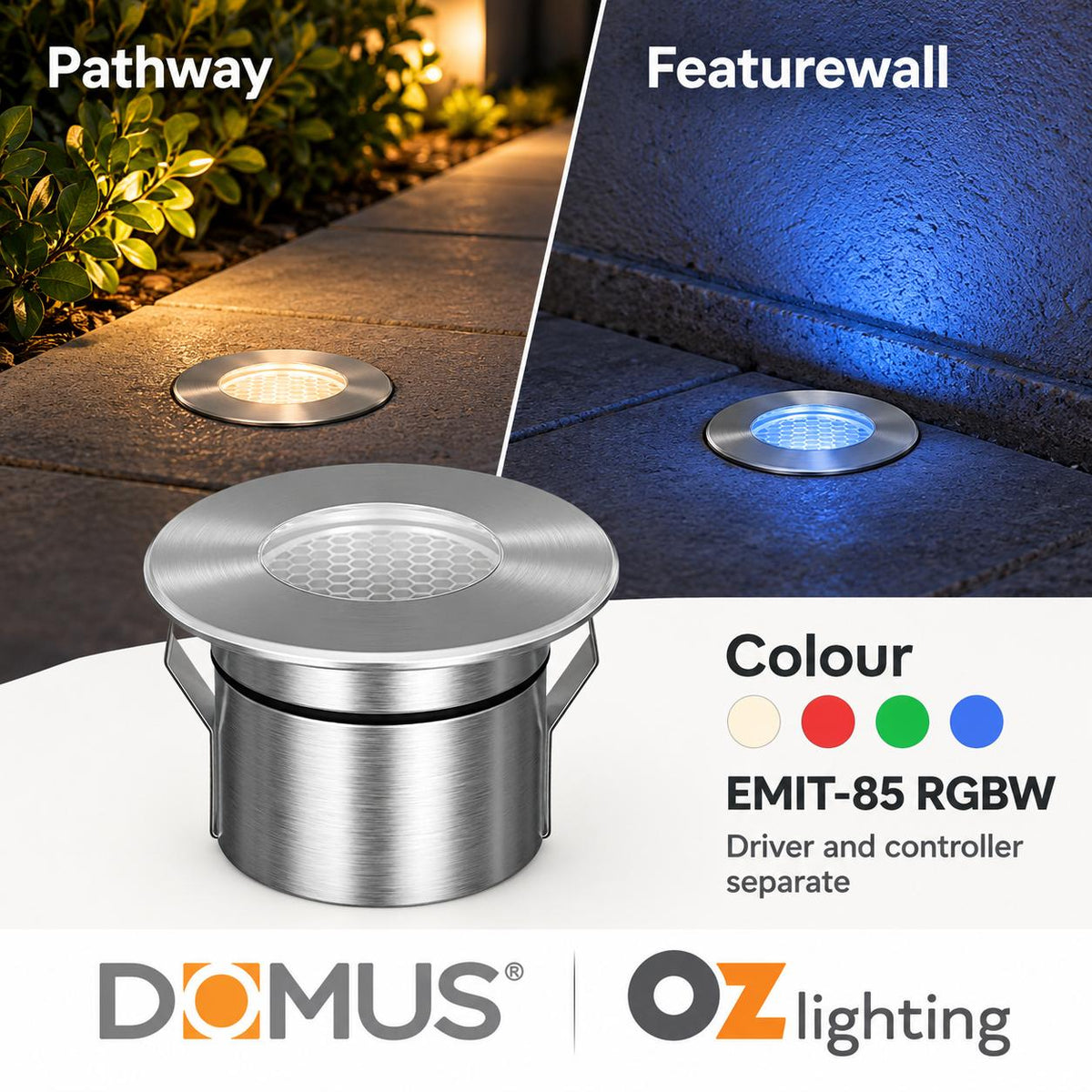 Domus EMIT-85-RGBW-STS LED Inground Light - 6W, 24V DC, RGBW, IP67, Recessed, Stainless Steel - DRIVER REQUIRED-Domus Lighting-Ozlighting.com.au
