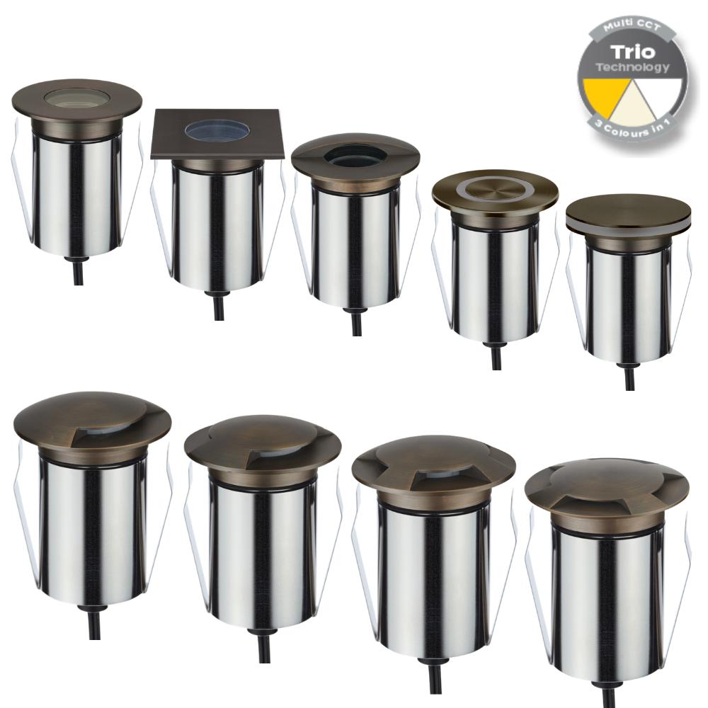 Domus EMIT-85-TRIO-AB - 6W LED 24V DC Tri-Colour Recessed Inground Light IP67 Antique Brass- DRIVER REQUIRED-Domus Lighting-Ozlighting.com.au