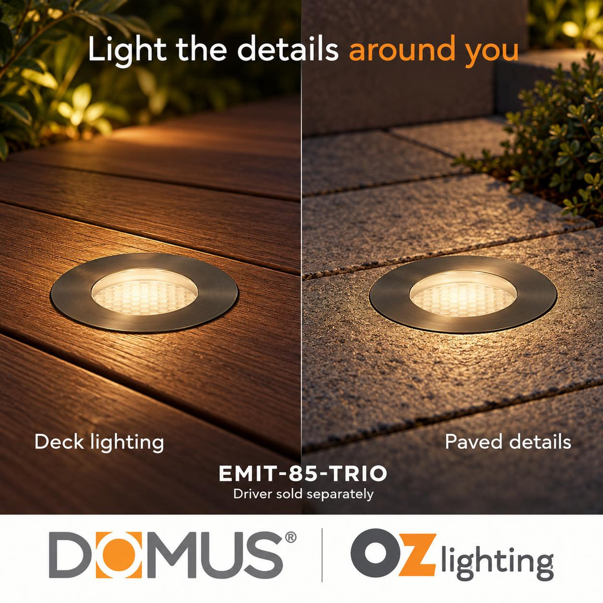 Domus EMIT-85-TRIO-AB LED Inground Light - 6W, 24V DC, Tri-Colour, IP67, Recessed, Antique Brass - DRIVER REQUIRED-Domus Lighting-Ozlighting.com.au