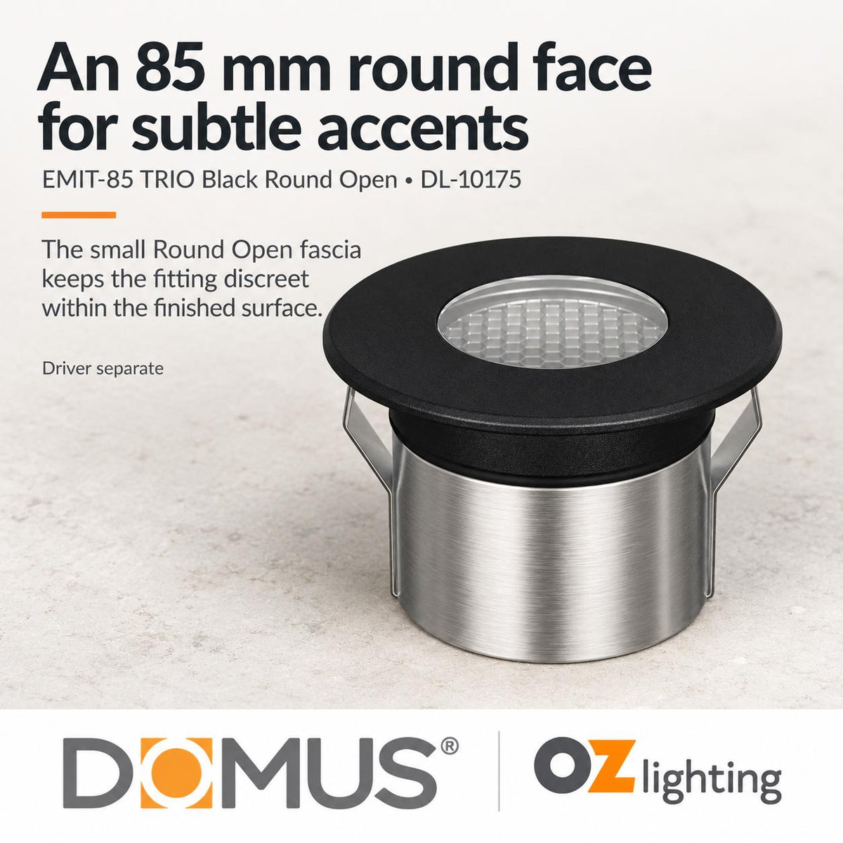Domus EMIT-85-TRIO-BLK LED Inground Light - 6W, 24V DC, Tri-Colour, IP67, Recessed, Black - DRIVER REQUIRED-Domus Lighting-Ozlighting.com.au