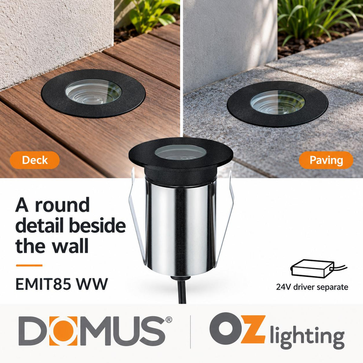 Domus EMIT-85-TRIO-WW LED Inground Wall Washer Light - 6W, 24V DC, Tri-Colour, IP67 - DRIVER REQUIRED-Domus Lighting-Ozlighting.com.au