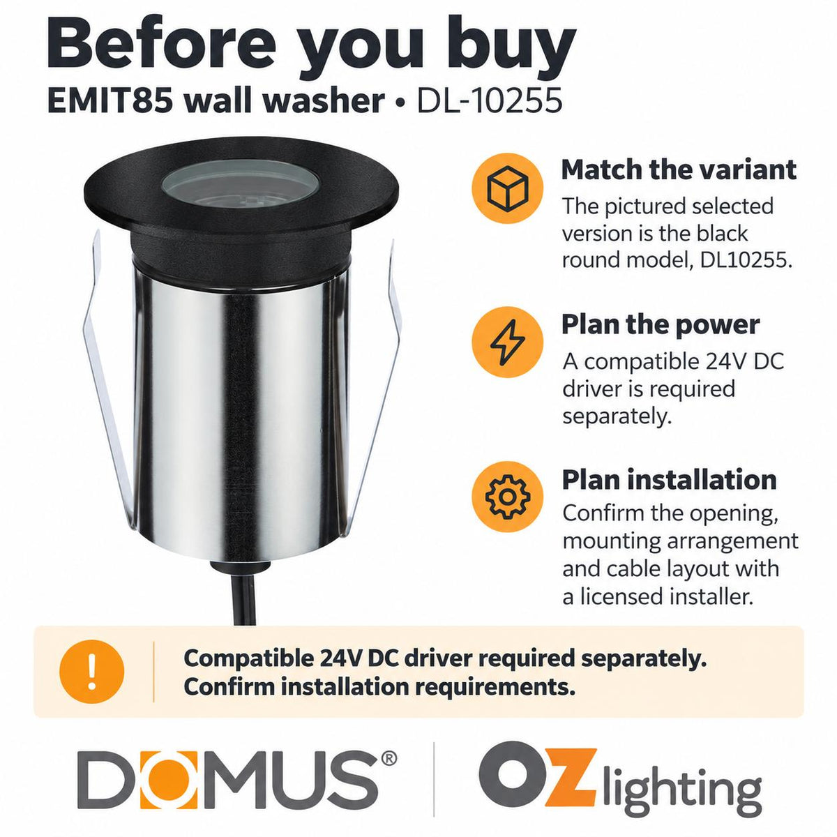 Domus EMIT-85-TRIO-WW LED Inground Wall Washer Light - 6W, 24V DC, Tri-Colour, IP67 - DRIVER REQUIRED-Domus Lighting-Ozlighting.com.au