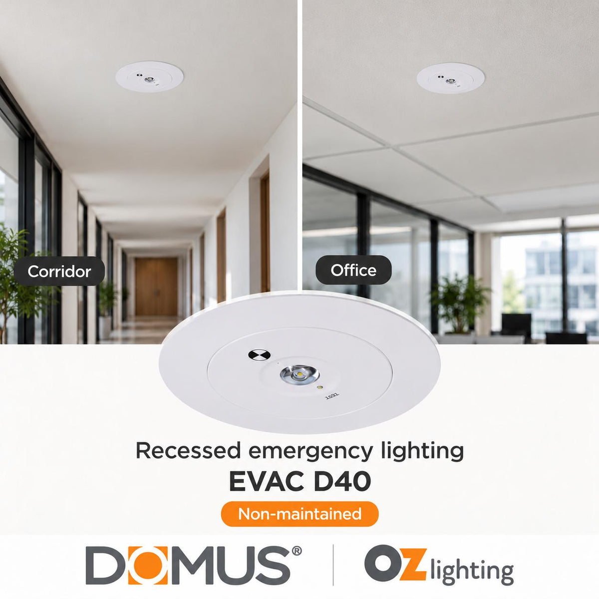 Domus EVAC-D40-REC 1.8W LED D40 Non-maintained Recessed Emergency Light - White-Domus Lighting-Ozlighting.com.au