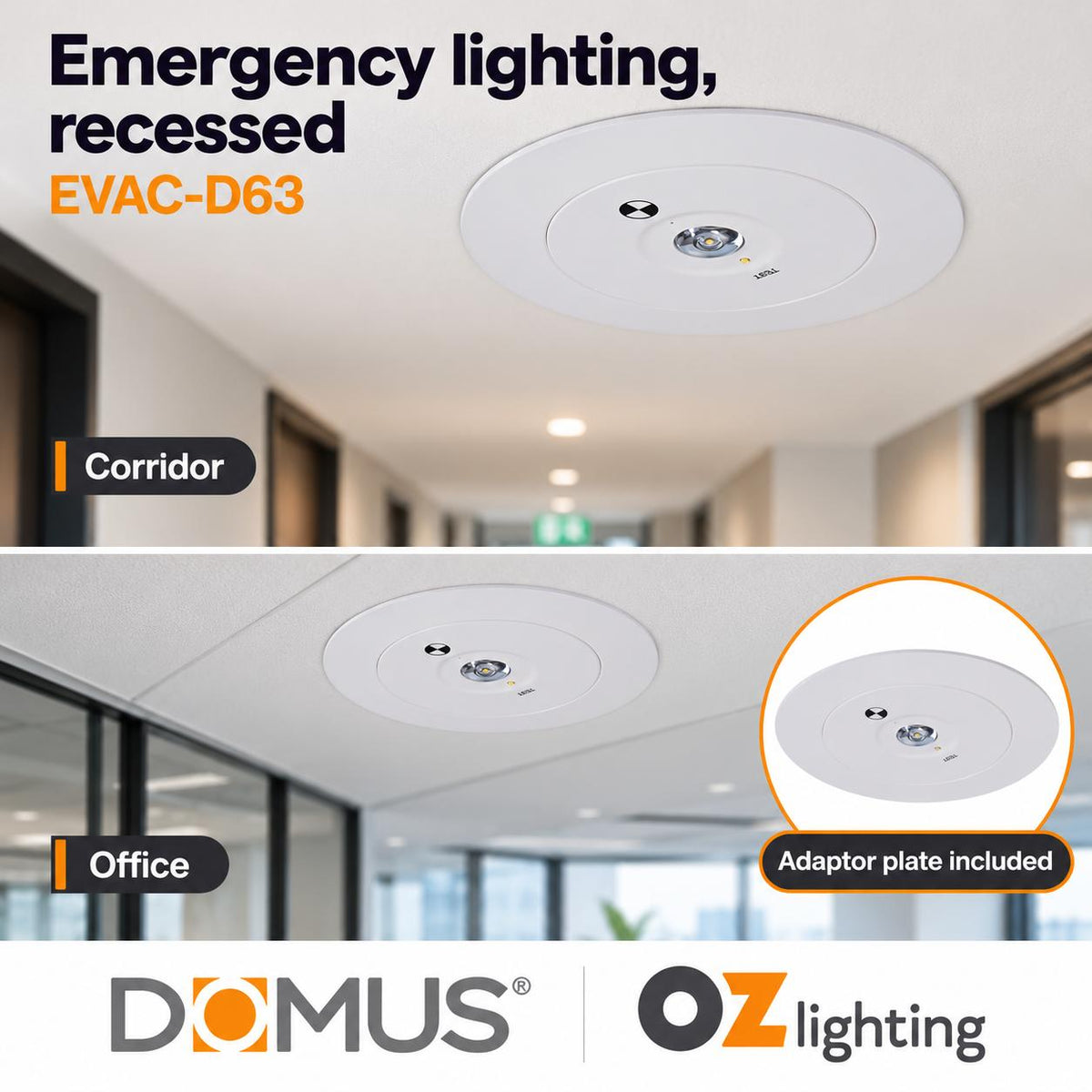 Domus EVAC-D63-REC 3.5W LED D63 Non-maintained Recessed Emergency Light-Domus Lighting-Ozlighting.com.au