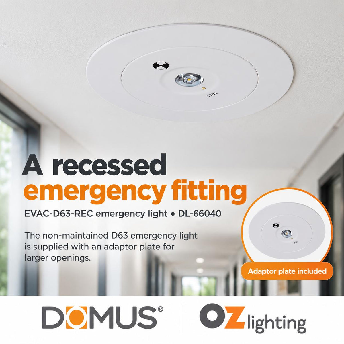 Domus EVAC-D63-REC 3.5W LED D63 Non-maintained Recessed Emergency Light-Domus Lighting-Ozlighting.com.au