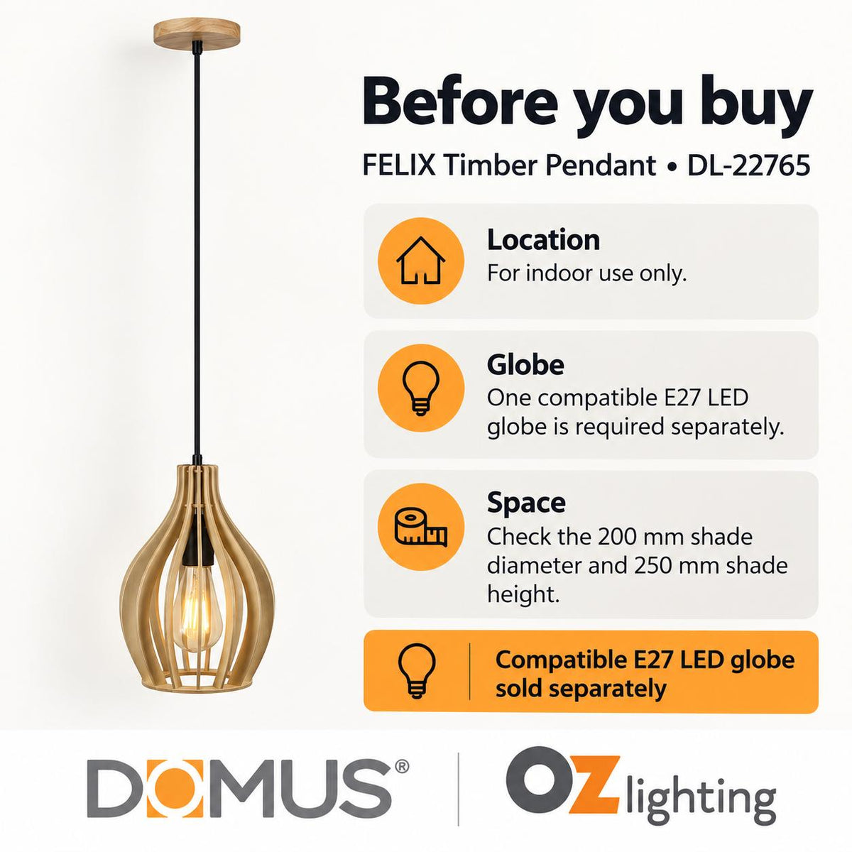Domus FELIX Pendant - Timber-Domus Lighting-Ozlighting.com.au