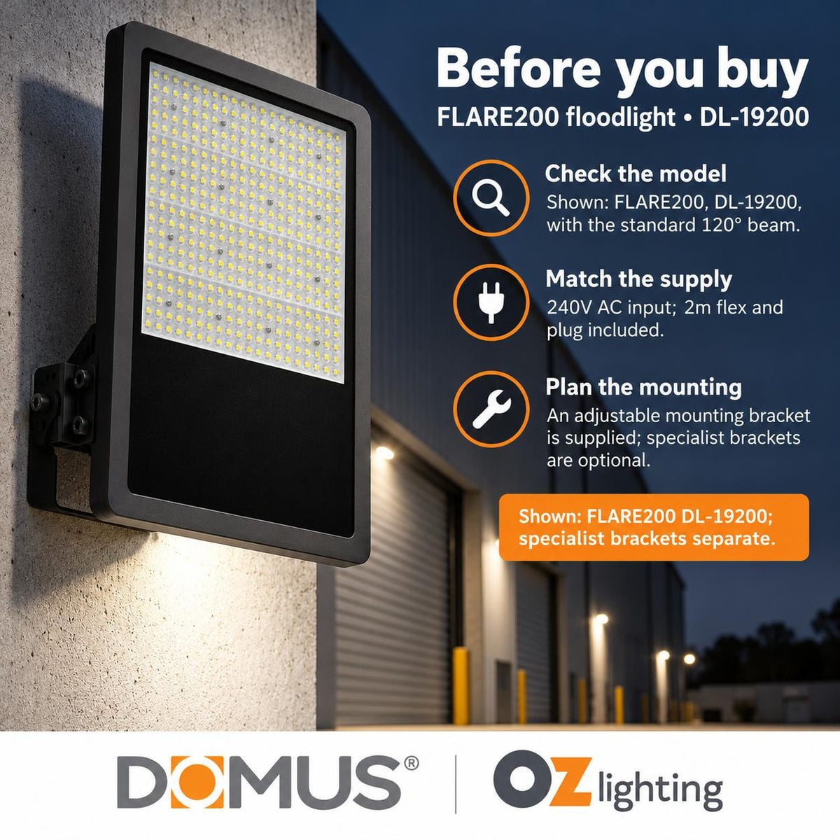 Domus FLARE LED Floodlight - 200W/300W/400W, Commercial-Domus Lighting-Ozlighting.com.au