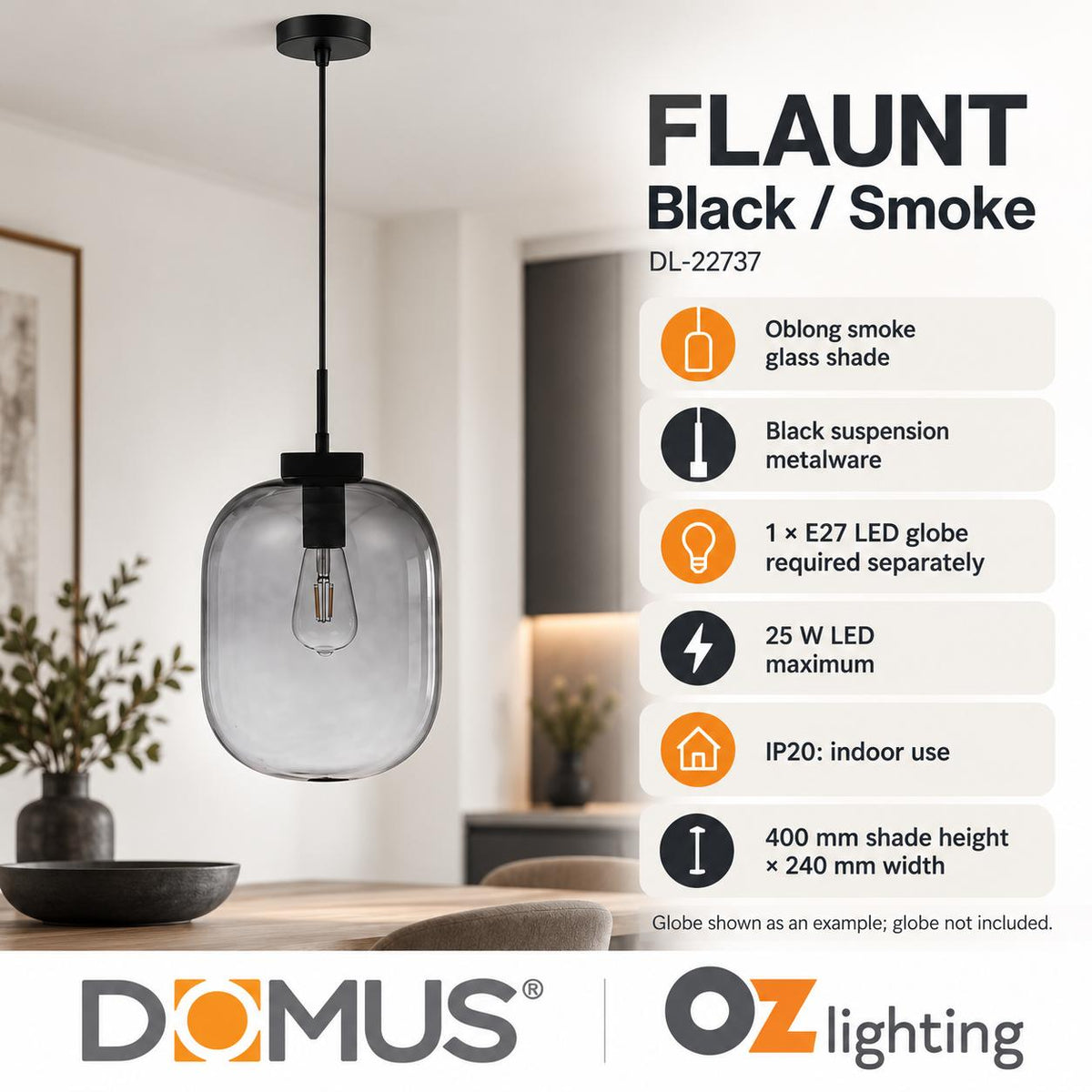 Domus FLAUNT - Clear/Opal/Smoke Glass Pendant-Domus Lighting-Ozlighting.com.au
