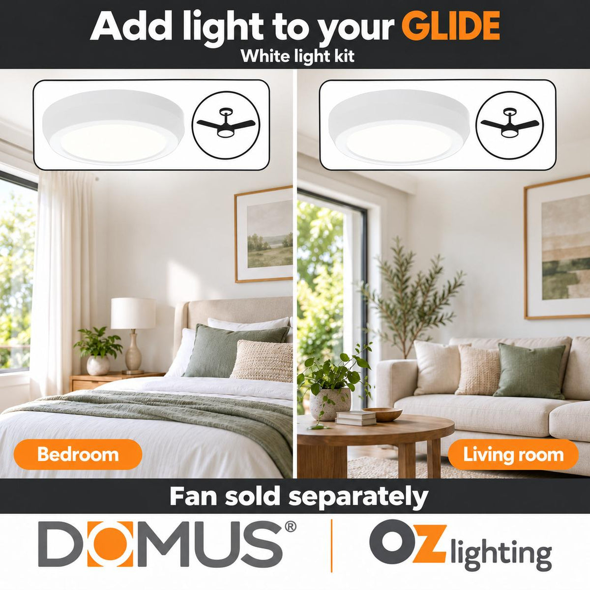 Domus GLIDE-LIGHT-KIT Optional LED Light Kit - 18W, Tri-Colour, to suit Glide Series Ceiling Fan-Domus Lighting-Ozlighting.com.au