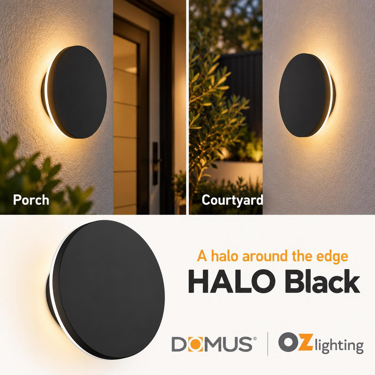 Domus HALO LED Wall Light - 8W/15W, Tri-Colour, Dimmable, IP65-Domus Lighting-Ozlighting.com.au