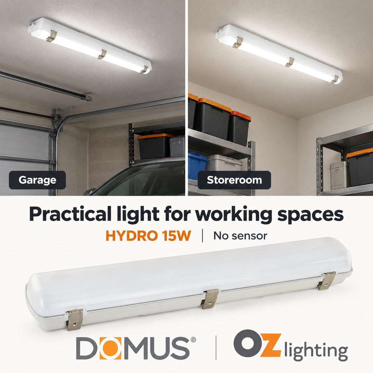 Domus HYDRO LED Batten Light - 15W/30W, IP65, Weatherproof, Optional Sensor-Domus Lighting-Ozlighting.com.au