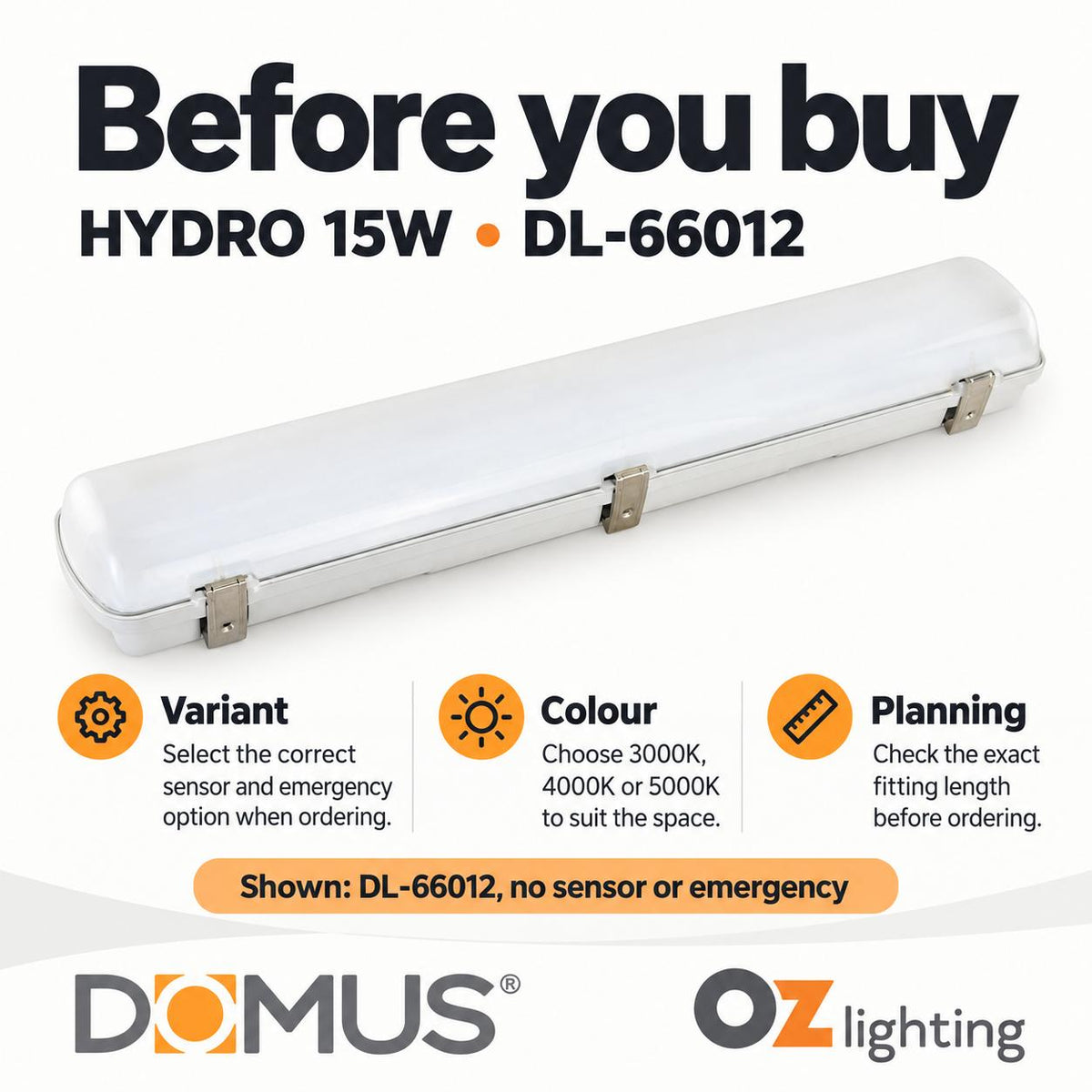 Domus HYDRO LED Batten Light - 15W/30W, IP65, Weatherproof, Optional Sensor-Domus Lighting-Ozlighting.com.au
