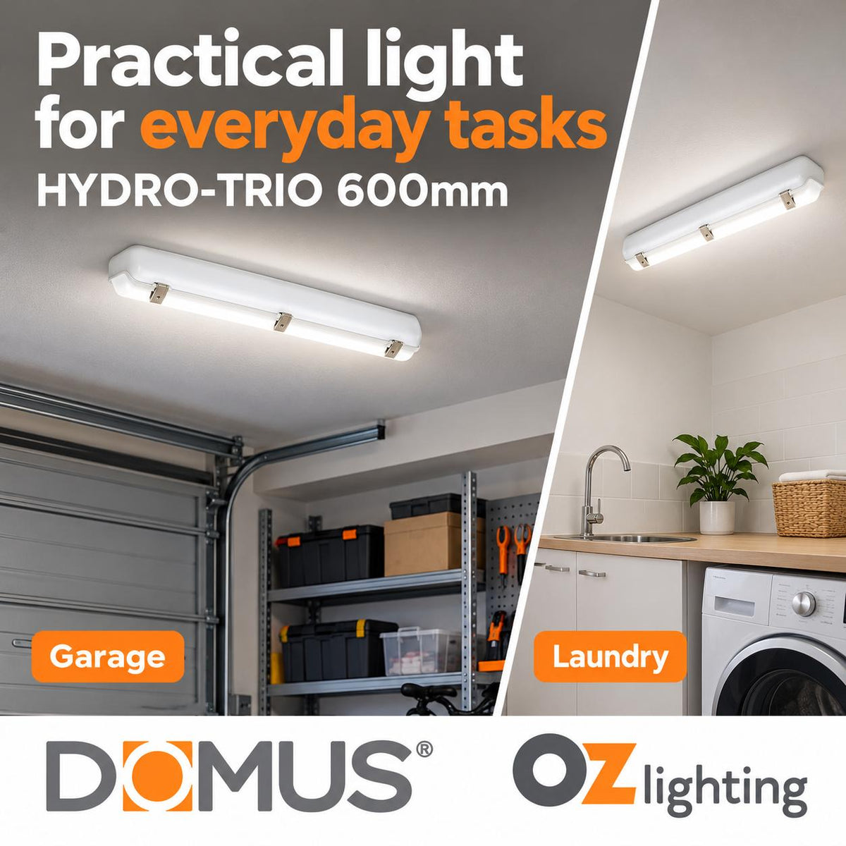 Domus HYDRO-TRIO LED Batten Light - 20W/40W, 600mm, 1200mm, Tri-Colour, IP65, Weatherproof-Domus Lighting-Ozlighting.com.au
