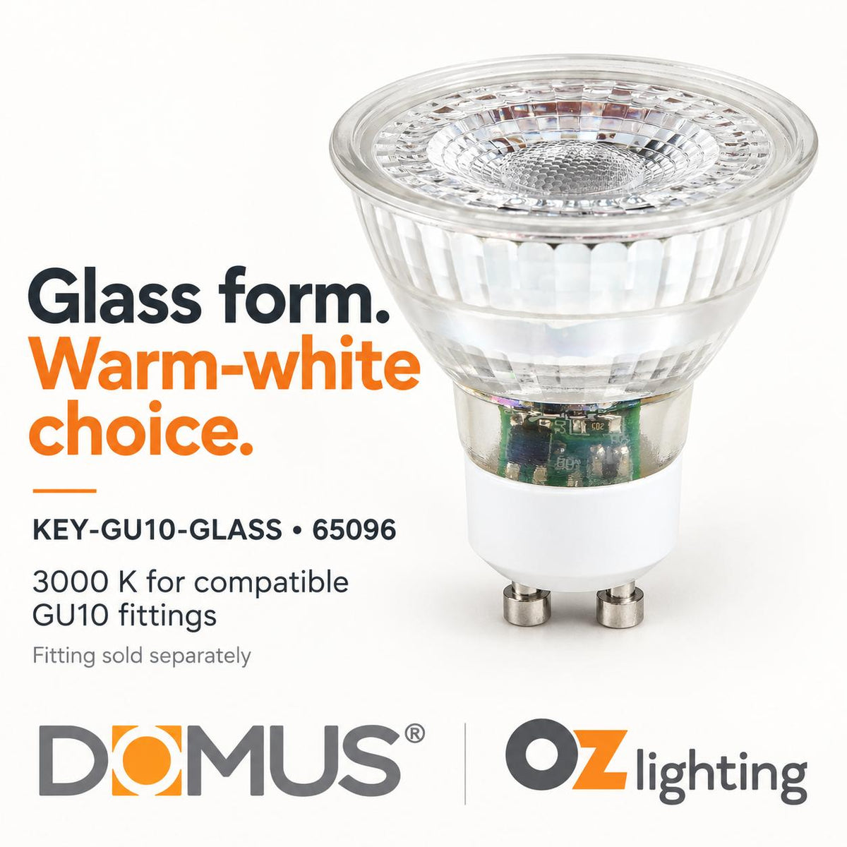 Domus KEY-GU10-GLASS LED Globe - 6W, GU10, Dimmable, Glass-Domus Lighting-Ozlighting.com.au