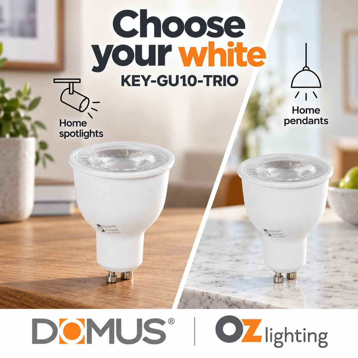 Domus KEY-GU10-TRIO LED Globe - 6W, GU10, Tri-Colour, Dimmable-Domus Lighting-Ozlighting.com.au