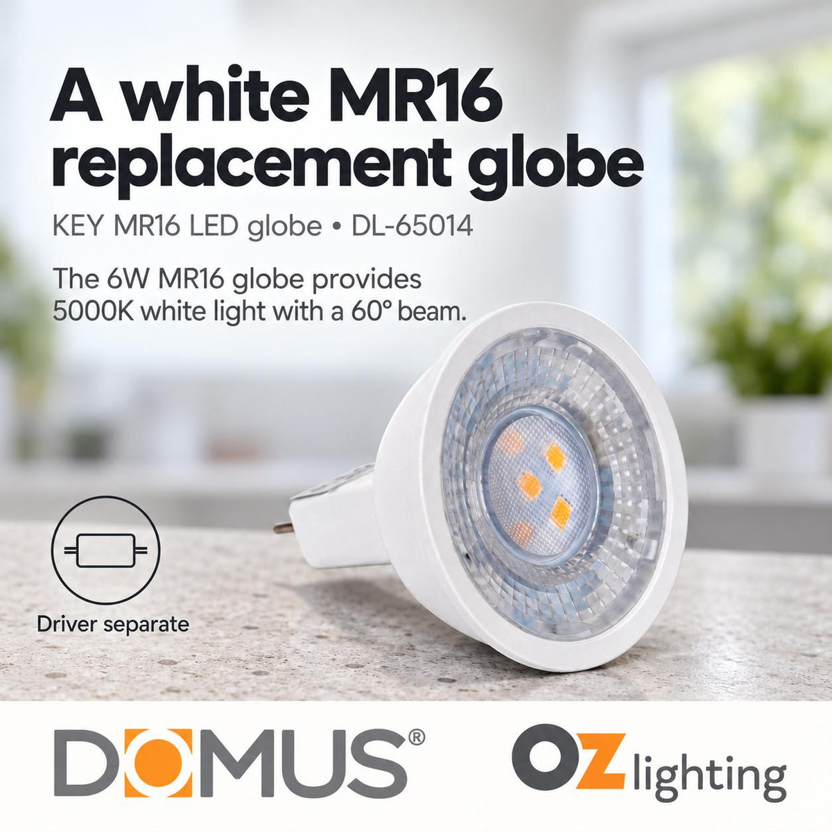 Domus KEY-MR16 LED Globe - Dimmable, MR16, 6W, 12V DC, 5000K - DRIVER REQUIRED-Domus Lighting-Ozlighting.com.au