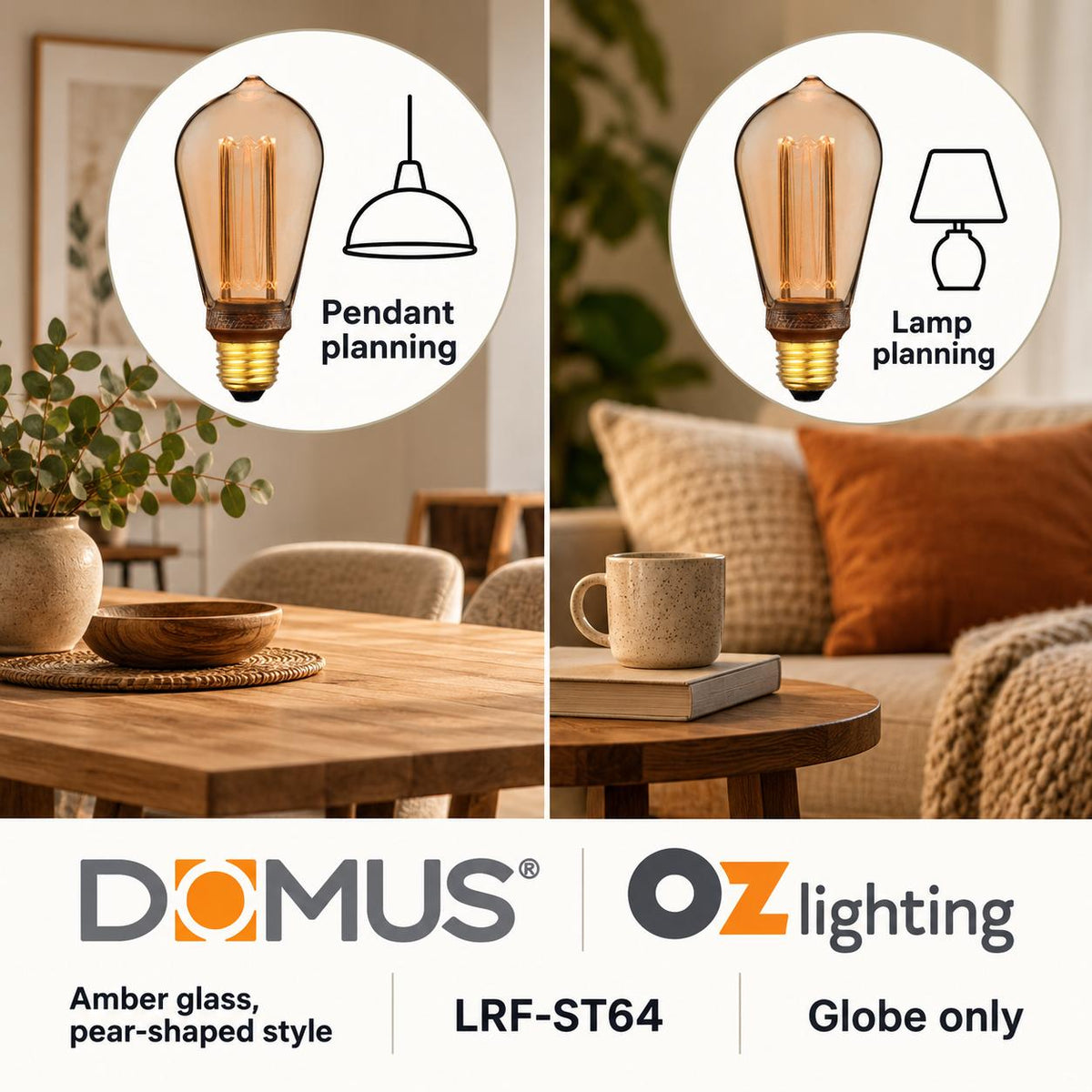 Domus LRF-ST64 LED Globe - 3.5W, B22/E27, 1800K, ST64, Filament, Dimmable-Domus Lighting-Ozlighting.com.au