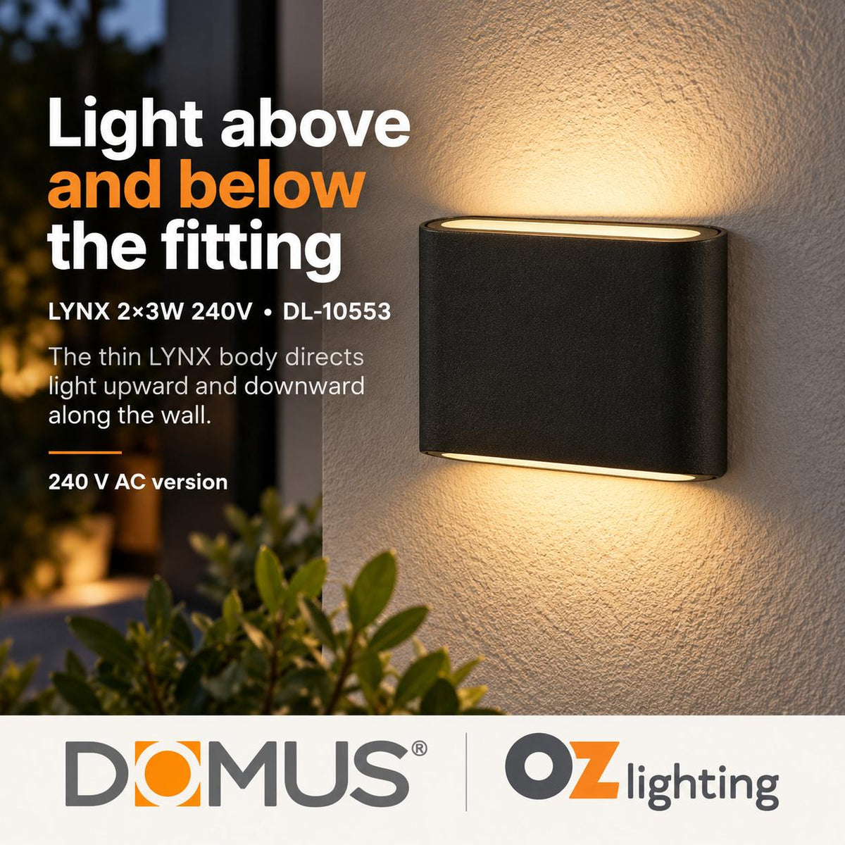Domus LYNX LED Up/Down Wall Light - 2 x 3W, 240V-Domus Lighting-Ozlighting.com.au