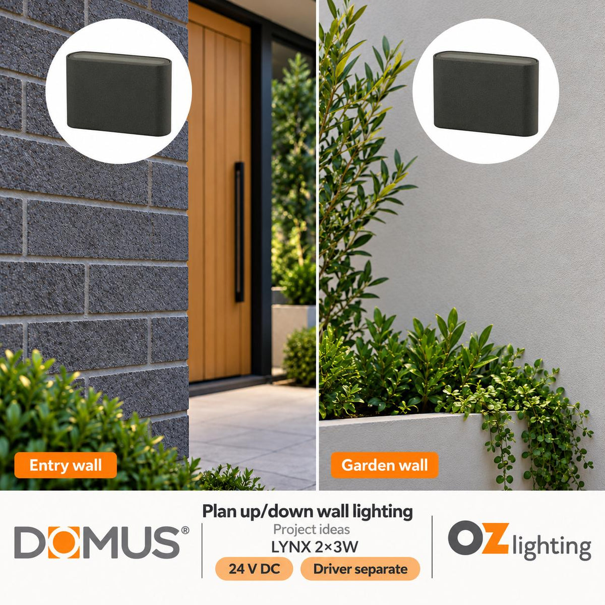 Domus LYNX LED Up/Down Wall Light - 2 x 3W, 24V - DRIVER REQUIRED-Domus Lighting-Ozlighting.com.au