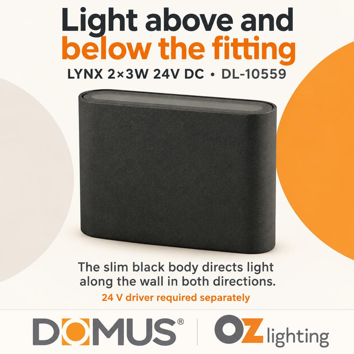 Domus LYNX LED Up/Down Wall Light - 2 x 3W, 24V - DRIVER REQUIRED-Domus Lighting-Ozlighting.com.au