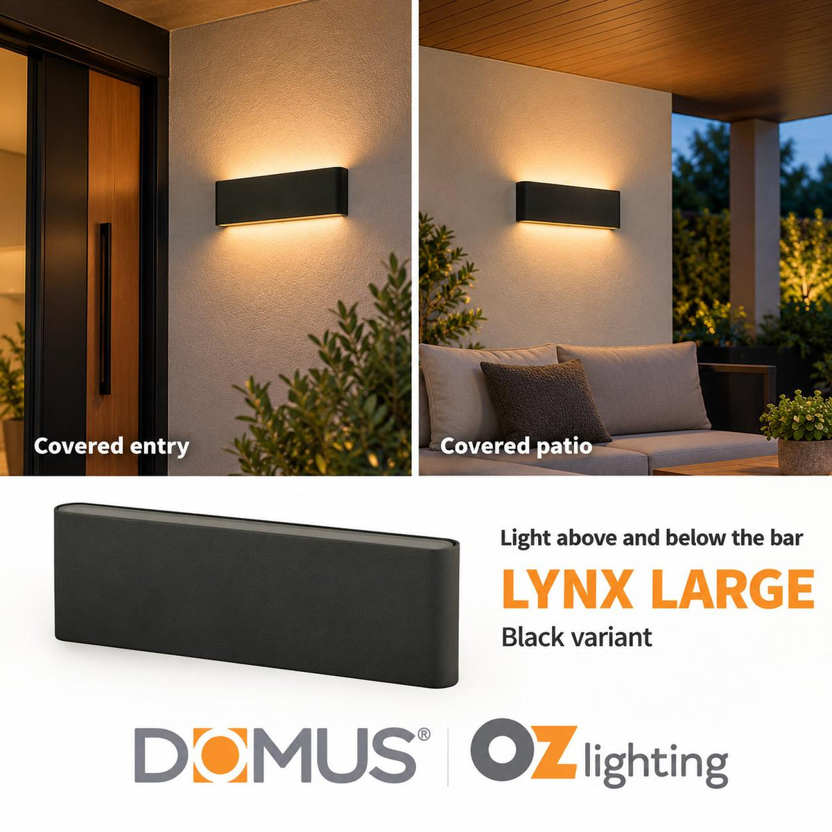 Domus LYNX LED Up/Down Wall Light - 2x12W, 240V-Domus Lighting-Ozlighting.com.au