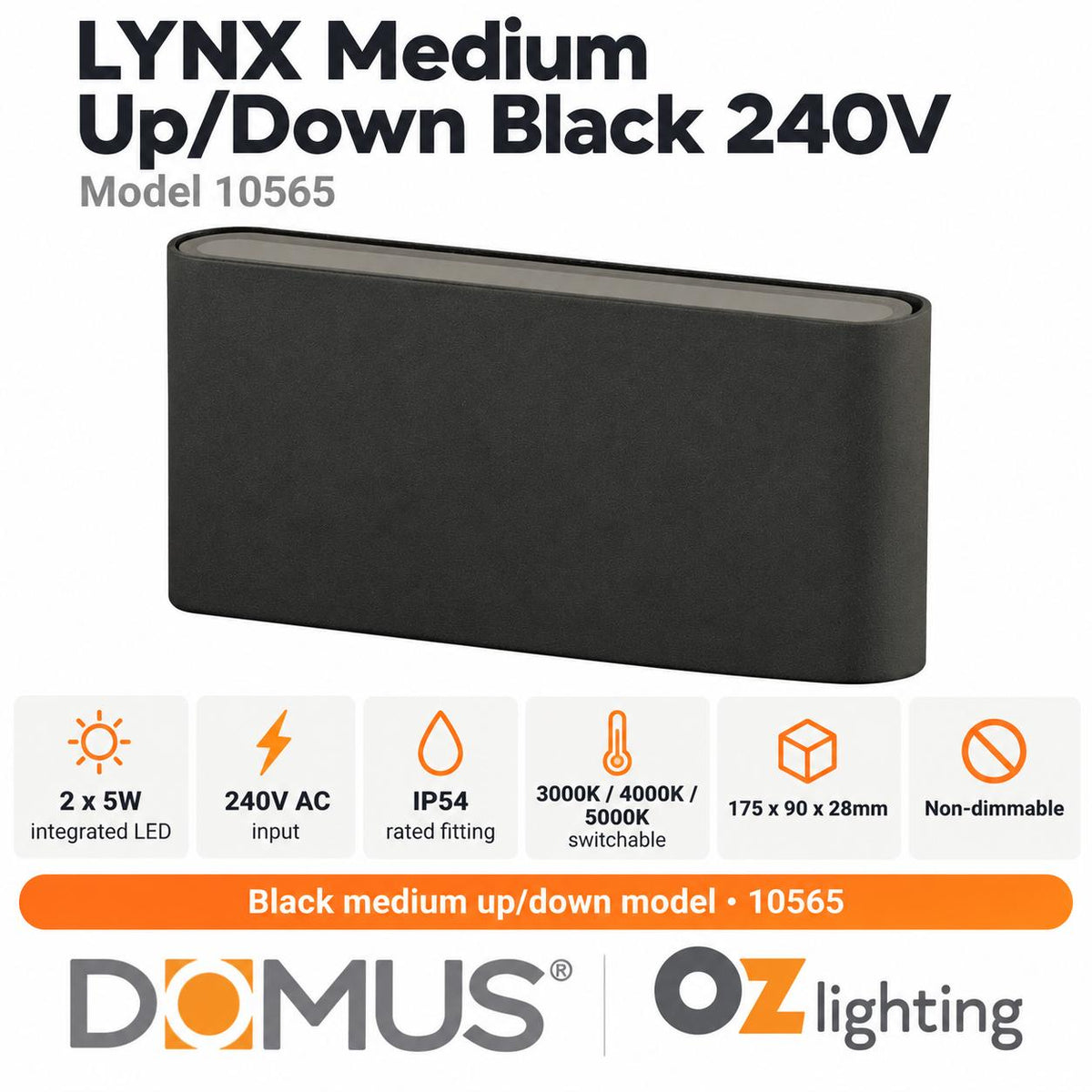 Domus LYNX LED Up/Down Wall Light - 2x5W, 240V-Domus Lighting-Ozlighting.com.au