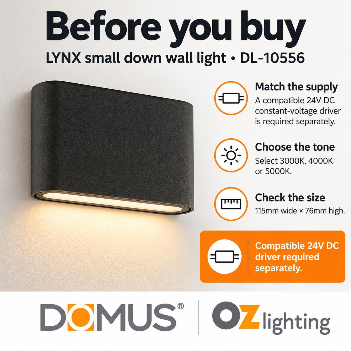 Domus LYNX LED Wall Light - 5W, 24V - DRIVER REQUIRED-Domus Lighting-Ozlighting.com.au