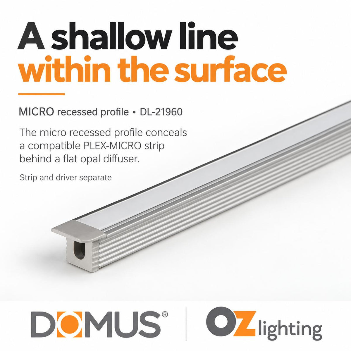 Domus MICRO-REC Mounting Profile - LP-0809-RC Recessed 3m Length-Domus Lighting-Ozlighting.com.au