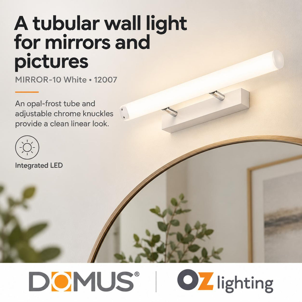 Domus MIRROR-10 LED Wall Vanity or Picture Light - 10W, Tri-Colour, 580mm-Domus Lighting-Ozlighting.com.au