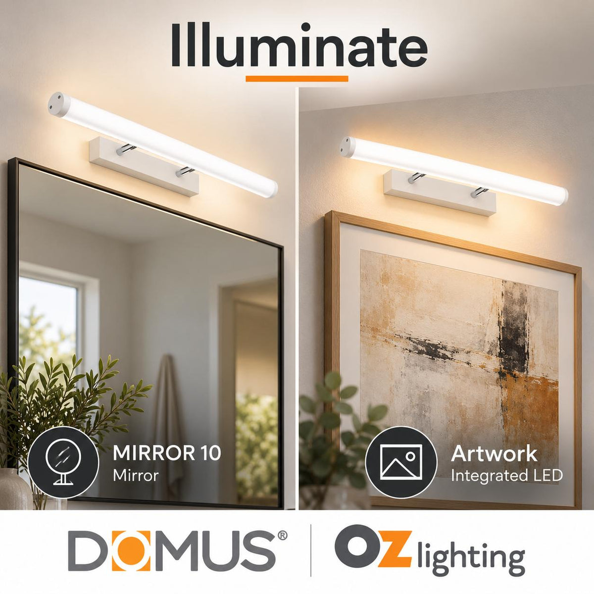 Domus MIRROR-10 LED Wall Vanity or Picture Light - 10W, Tri-Colour, 580mm-Domus Lighting-Ozlighting.com.au