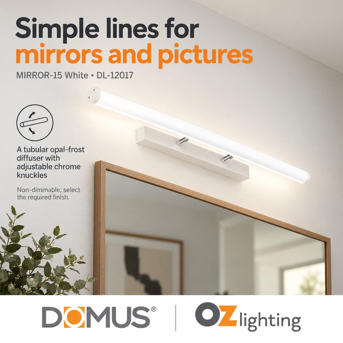 Domus MIRROR-15 LED Wall Vanity or Picture Light - 15W, Tri-Colour, 860mm-Domus Lighting-Ozlighting.com.au