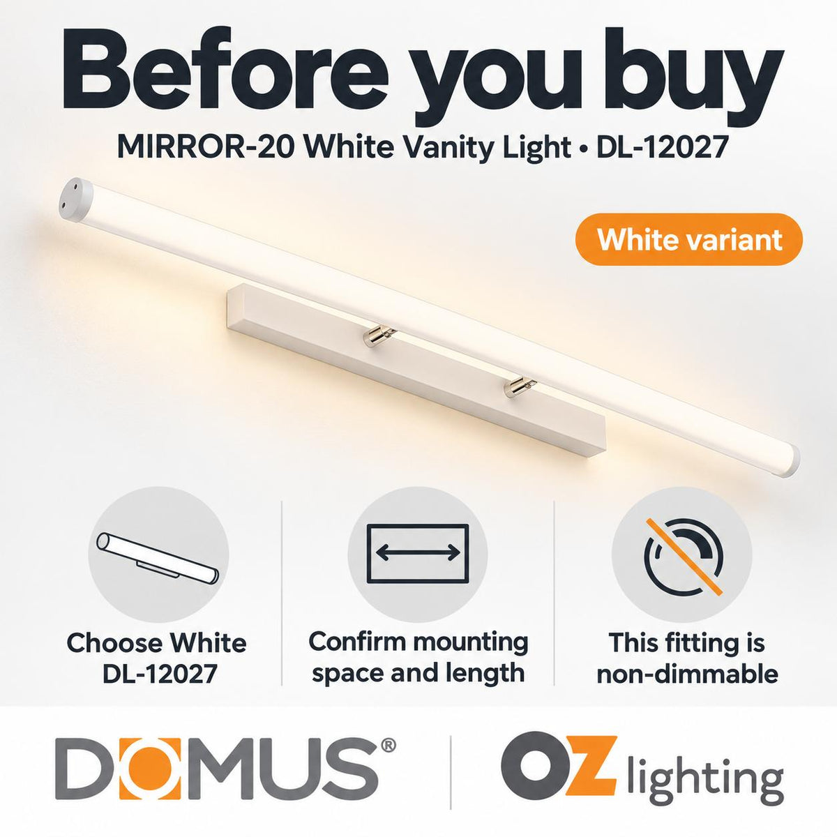 Domus MIRROR-20 LED Wall Vanity or Picture Light - 20W, Tri-Colour, 1140mm-Domus Lighting-Ozlighting.com.au