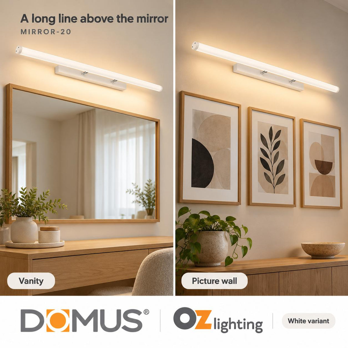 Domus MIRROR-20 LED Wall Vanity or Picture Light - 20W, Tri-Colour, 1140mm-Domus Lighting-Ozlighting.com.au