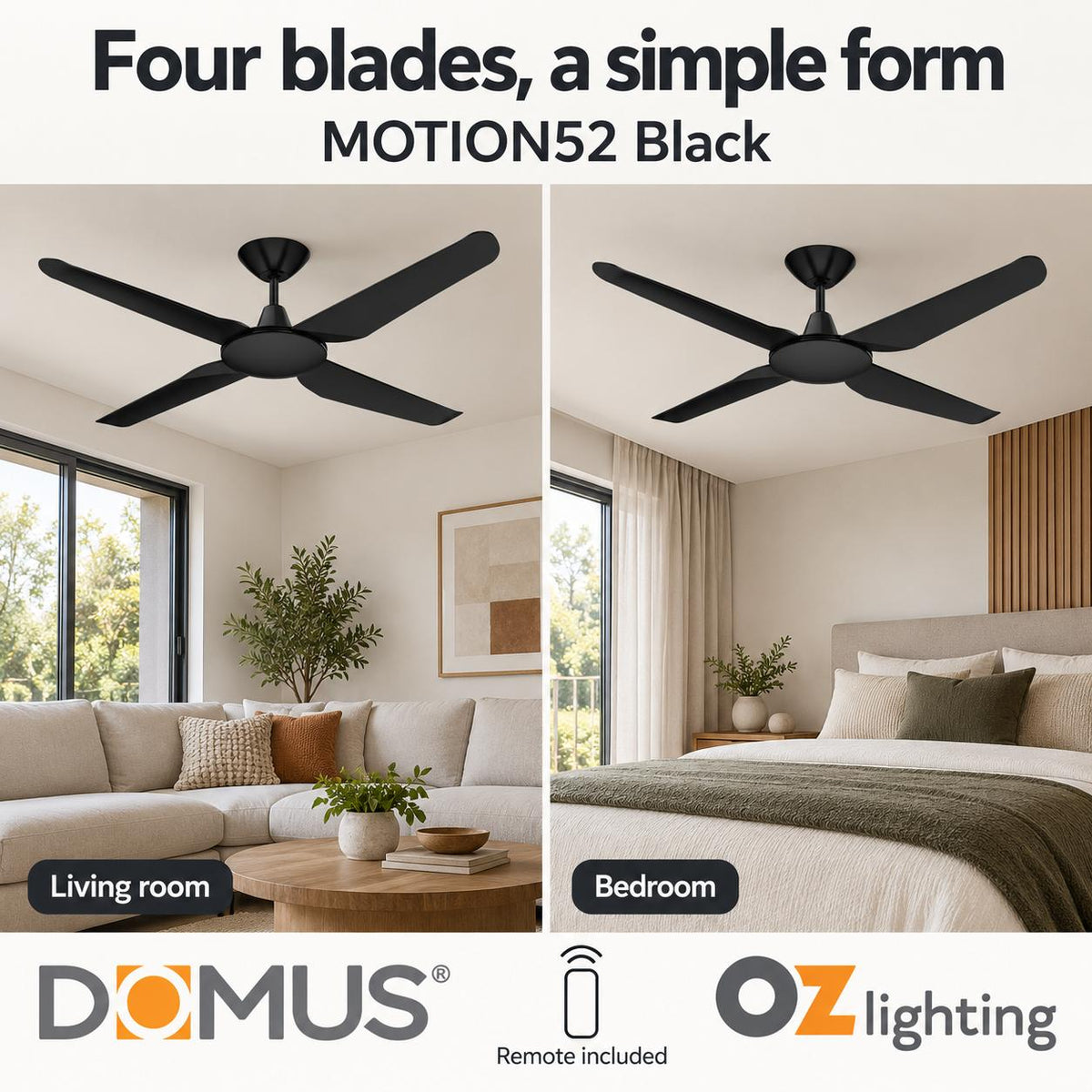 Domus MOTION-52 Ceiling Fan - 1320mm, 52", DC-Domus Lighting-Ozlighting.com.au
