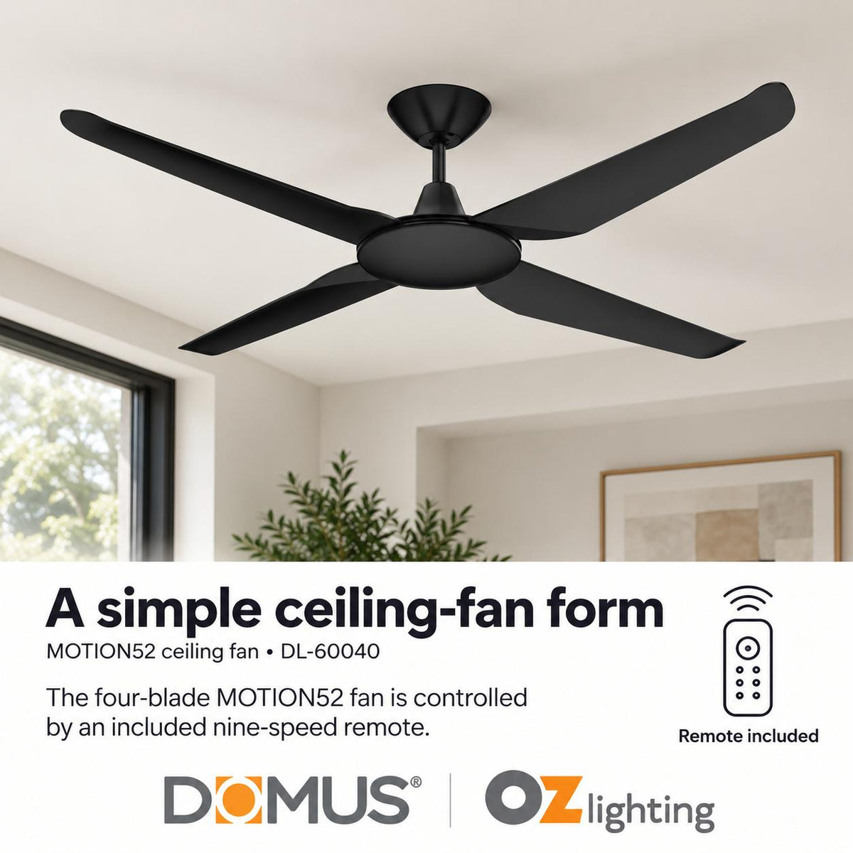 Domus MOTION-52 Ceiling Fan - 1320mm, 52", DC-Domus Lighting-Ozlighting.com.au
